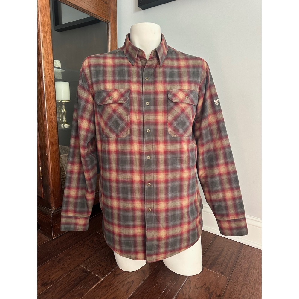 Kuhl Joyrydr Lined Flannel Shirt Jacket Mens Medium Red Grey Plaid Fleece